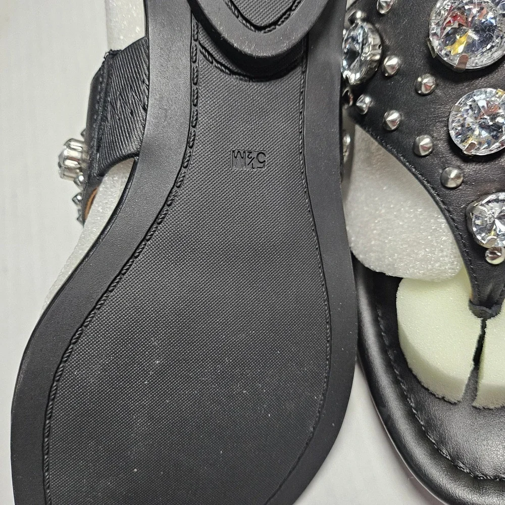 Marc Fisher‎ Womens Black Crystal Studded Thong Sandals Flat Slide Shoes 5.5M